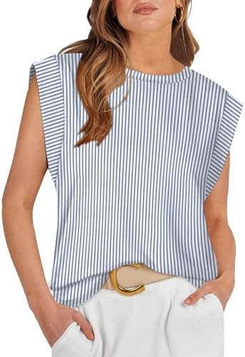 Crisp blue stripes give this airy cap sleeve tee a breezy seaside feel for warm days on the move.