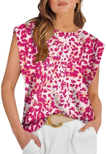 Tiny florals over a rich red base give this loose cap sleeve tee a cheerful look that pairs easily with blue denim or tan slacks.