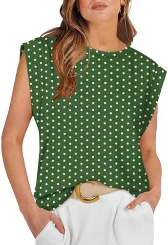 Small polka dots across a fresh green base give this breezy cap sleeve tee a cheerful, relaxed summer look.