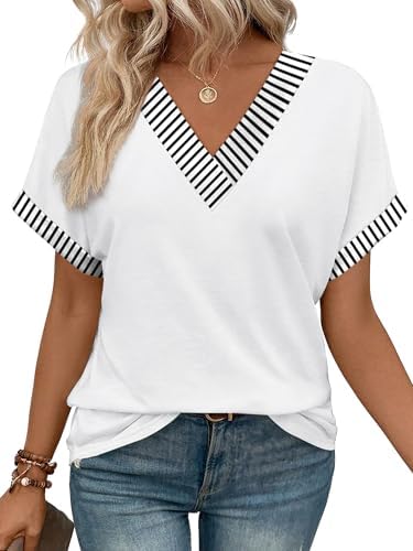 A crisp white tee cut loose through the torso, finished with rolled cuffs and a gentle V-neckline for sunny afternoons.