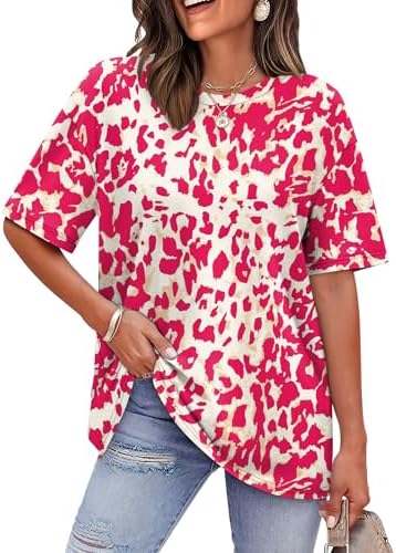 A vivid hot pink leopard print energizes this slouchy crewneck tee, cut with dropped shoulders for easy summer movement.