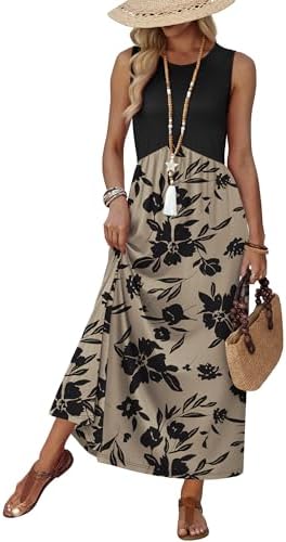 Soft earth tones meet an easy babydoll cut in this floral brown sundress, finished with wide tank straps and side pockets.