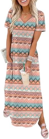 Breezy floral boho stripes bring vibrant summer energy to this easy short-sleeve midi dress with a curved split hem.