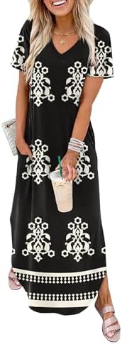 A dark botanical print covers this breezy midi dress, cut with short sleeves, side pockets, and an easy slit hem.