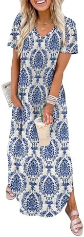 A cool blue floral print sets a relaxed mood across this airy V-neck maxi dress, finished with deep pockets and a breezy side slit.