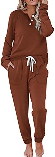 A rich caramel hue warms up this two-piece fleece set, pairing a buttoned henley top with matching drawstring sweatpants.