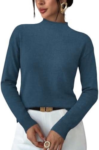 Spun from a soft, lightweight knit, this blue mock neck top adds smooth coverage for breezy days and air-conditioned rooms.