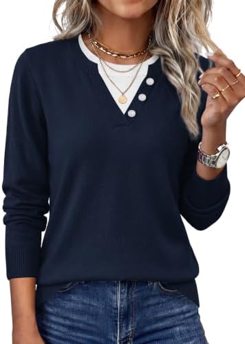 Deep navy knit pairs with a contrast collar and subtle striped accents for an easy layered appearance without added bulk.