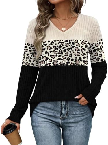 Color blocked cheetah print meets soft apricot panels on this lightweight knit top with an easy V-neckline.