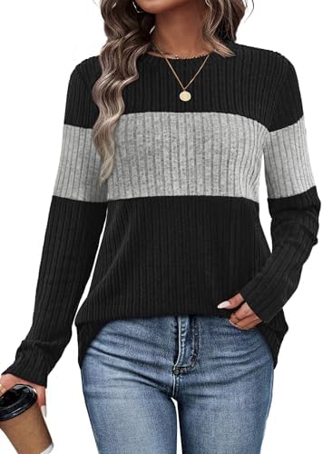 Crisp color blocking across the chest breaks up the cool grey knit of this lightweight long sleeve pullover.