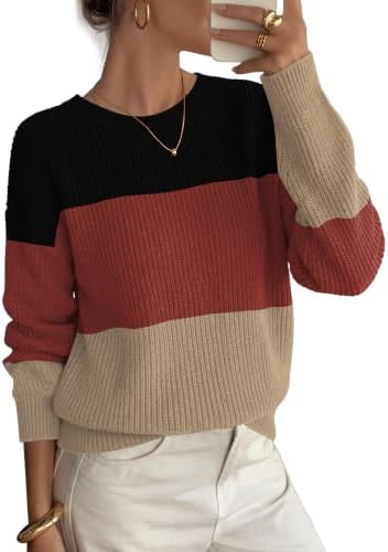 Rich caramel panels balance solid black in a chunky ribbed knit sweater cut for relaxed warmth on breezy days.