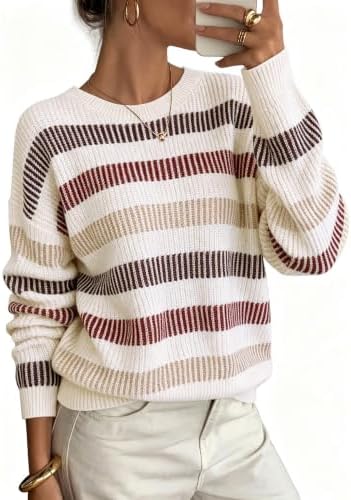 Chunky ribbed knit stripes break up the body of this relaxed crew neck pullover for cooler evenings.