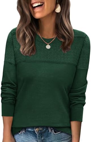Crochet paneling across the front gives this green crewneck sweater enough texture to wear out on cool evenings.