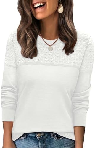 Crochet paneling and a soft cable knit come together in crisp white for cool evenings and casual office days.