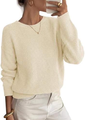 Knitted in a neutral beigecream yarn, this chunky ribbed crew neck sweater provides light warmth for breezy evenings and cool days.