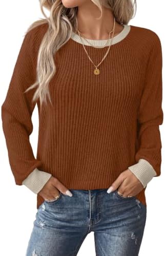 Warm caramel tones and neat ribbed contrast trim define this lightweight sweater knit cut for easy layering on cool days.