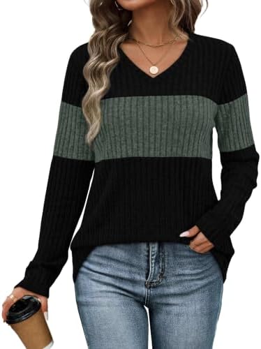 Crisp green color blocking across the chest and sleeves gives this light knit long sleeve top a fresh, balanced contrast.