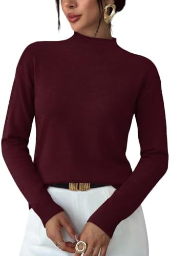 A lightweight burgundy knit with a clean mock collar that provides light neck coverage without feeling tight or bulky.
