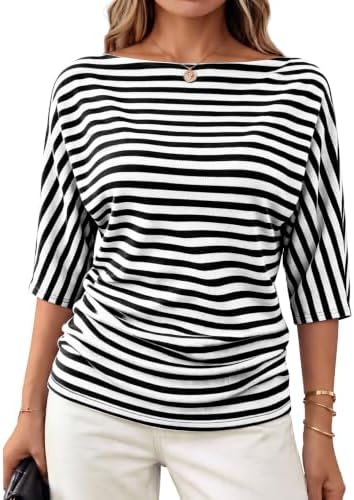 A wide boat neckline and fluid batwing sleeves give this lightweight knit top an easy drape for workdays or casual evenings.