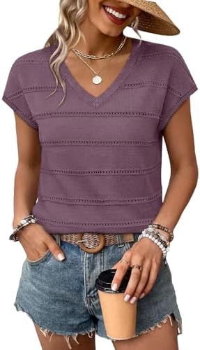 Soft hollow-out knit in muted grey purple brings gentle texture and cooling airflow to your warm-weather rotation.