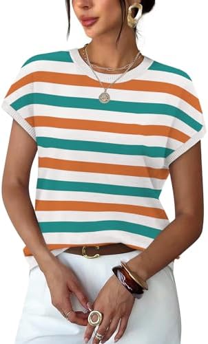 Horizontal stripes in our Striped 02 pattern bring crisp contrast to this lightweight, breathable summer knit top.