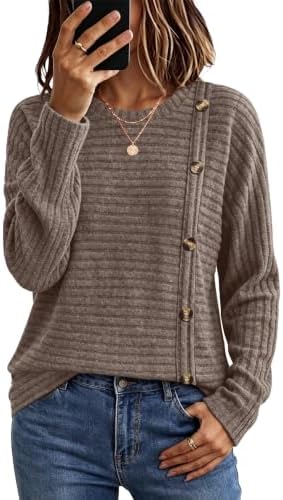 Woven with horizontal ribbing, this rich coffee brown tunic pairs soft stretch knit with neat chest buttons.
