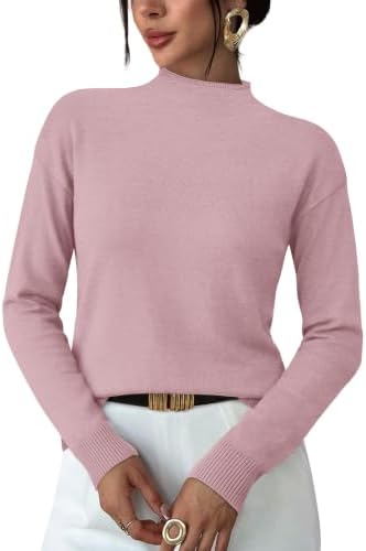 A soft mock neck top in muted dusty pink that layers cleanly under blazers or wears solo with your favorite denim.