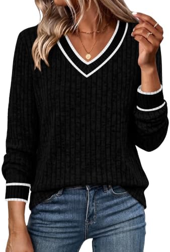Crisp white tipping sharpens the V-neckline of this deep black tunic cut with extra length for easy layering over slim pants.