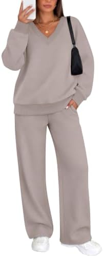 Soft poly-cotton knit and a relaxed wide leg make this coffegrey pink two-piece set an easy pick for long travel days.