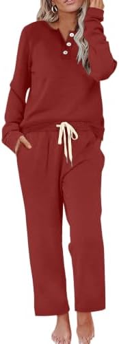 A vivid red knit brings cheerful warmth to this relaxed two-piece set, cut with a buttoned henley top and wide-leg trousers.