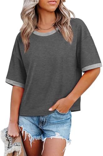 Cut in a cool dark grey wash, this oversized tee features contrast color-block bands at the round neck and hem.