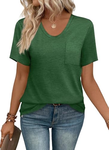 A deep dark green tee cut loose with short sleeves, a classic scoop neck, and a handy single chest pocket.