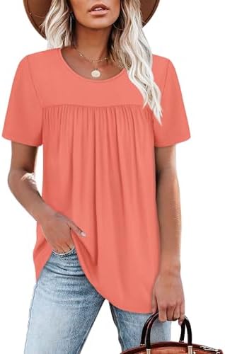 A vivid coral knit pairs with an easy babydoll flare and pleated front ruffles for sunny mornings and warm beach trips.