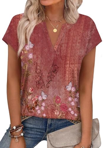 A notched neckline and capped sleeves define this soft summer top in our geometric Dusty Pink Ethnic pattern.