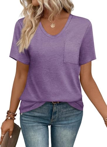 Dyed in a cool iris purple, this loose summer tee features a soft scoop neck and a clean chest pocket for daily wear.