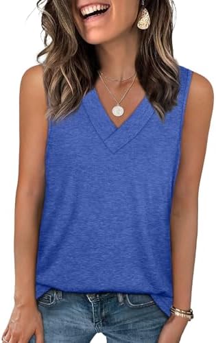 Cool blue knit brings a refreshing tone to this relaxed V-neck tank, cut loose for warm afternoons and weekend errands.
