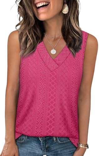 A breezy hot pink tank cut with delicate eyelet detail and a clean V-neckline for warm days in the sun.