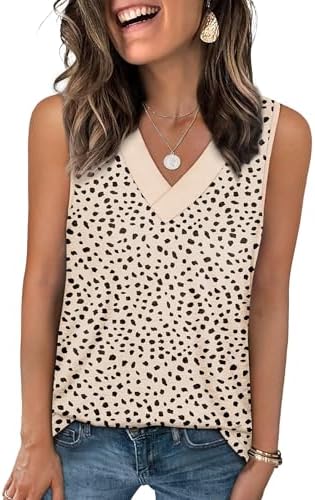 A soft beige leopard print gives this breezy V-neck tank an earthy, relaxed look that pairs easily with white denim or shorts.