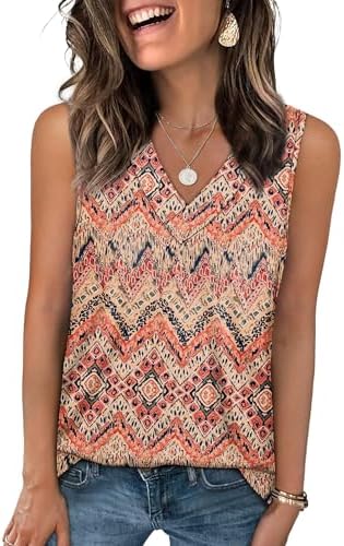 A relaxed v-neck tank printed in a warm boho floral pattern that pairs easily with denim cutoffs and light linen trousers.
