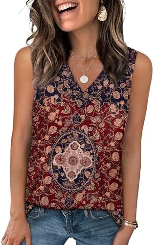 A breezy V-neck tank patterned in deep crimson ethnic print, cut straight through the waist for hot summer afternoons.