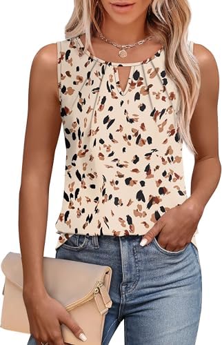 A keyhole cutout and soft apricot print give this breezy tunic tank a light, polished feel for warm workdays and weekends.