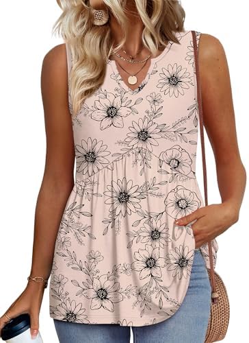 Subtle botanical blossoms over a warm beige ground give this relaxed babydoll tank an easy, sunlit feel.