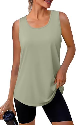 A cool sage green active tank in a lightweight moisture-wicking knit, cut with a relaxed body and a curved hem for easy movement.