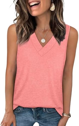 A bright coral knit with a clean V-neck and a relaxed straight cut, ready for warm mornings and denim shorts.