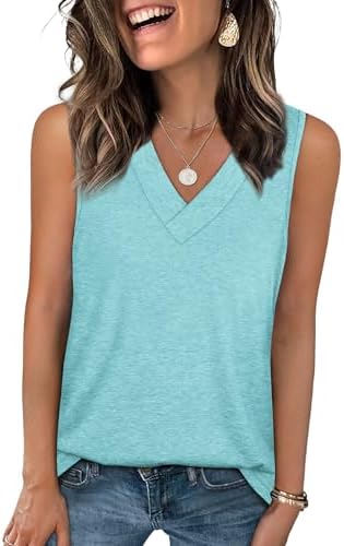 A cool lakegreen knit with a clean V-neck and a relaxed straight cut that pairs easily with denim shorts.