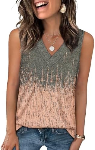 A soft dip-dye transition from muted gray to pastel pink gives this airy V-neck tank a fresh, casual tone for warm sunny days.