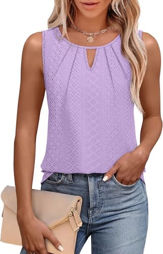 A soft lilac sleeveless top finished with a neat front keyhole and gentle pleating along the neckline.