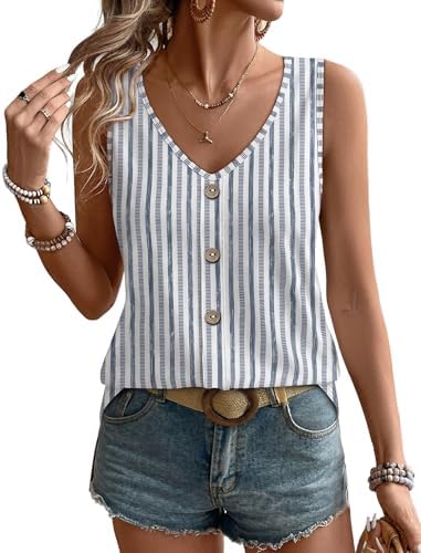 Cool blue stripes meet delicate eyelet embroidery on a light, breezy tank cut with an easy drape for warm afternoons.