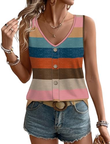 Bright multi-colored bands and airy eyelet embroidery meet in a breezy tank cut with plenty of room through the body.