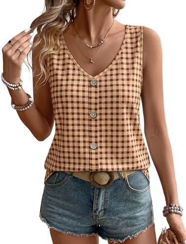 Delicate eyelet embroidery trims this loose sleeveless tank, cut in a deep dark khaki shade that pairs easily with bright or neutral bottoms.
